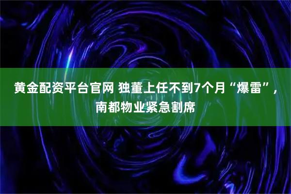 黄金配资平台官网 独董上任不到7个月“爆雷”，南都物业紧急割席